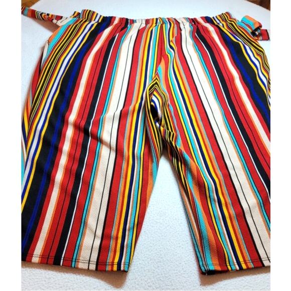 Vtg Rainbow Multicolor Capri Pants 3X Stripes Belted Elastic Waist 80s Eclectic - Picture 2 of 7